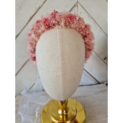 Wianek komunijny na głowę stabilizowana drobna gipsówka Malinowa Chmurka